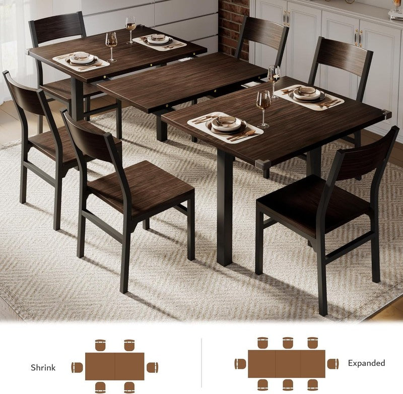 63" Extendable Dining Table for 4 8, Square Wooden Dining Room Table with Metal 4