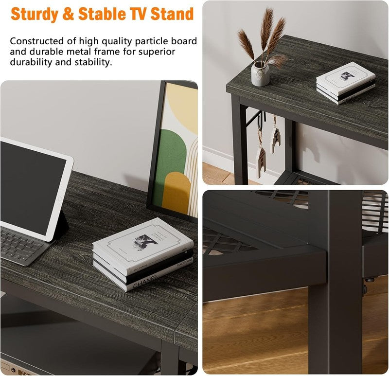TV Stand for up to 55" TVs, Entertainment Center with Open Storage, Black Oak3
