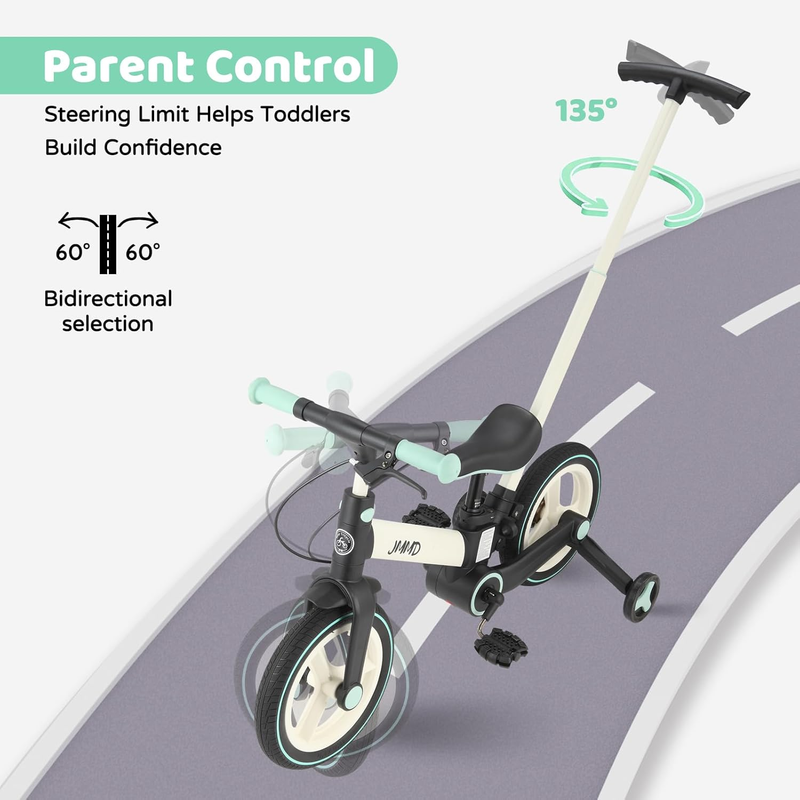 6-in-1 Toddler Bike 12" Balance Bike Push Handle Training Wheels Kids2