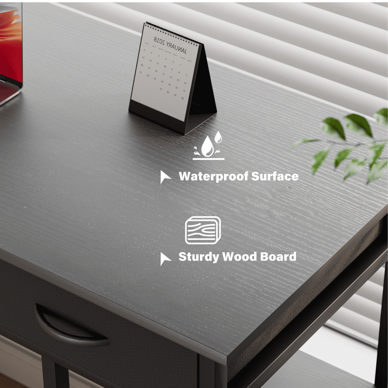 32" Small Desk w/ Fabric Drawers Vanity/Storage Desk for Bedroom Black3