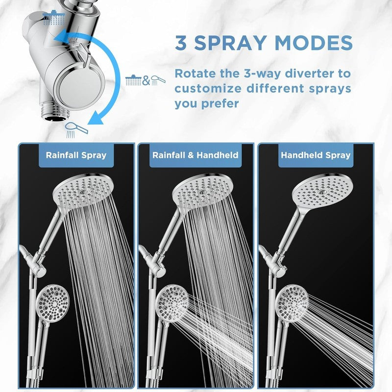 Dual Rain Shower Head Combo w/ Handheld Adjustable Bar Filtered Water Chlorine4