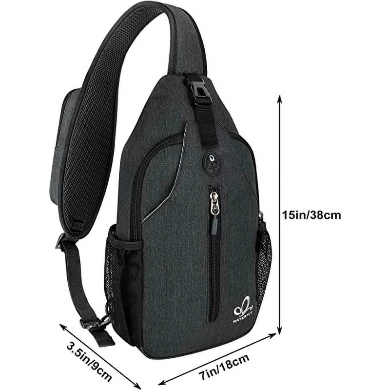 Unisex Hiking Travel Nylon Sling Bag Cross Body Shoulder Chest Bag,Hemp Black1
