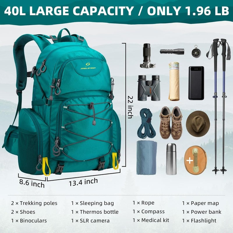 40L Hiking Backpack – Waterproof Lightweight Camping Daypack with Rain Cover,1