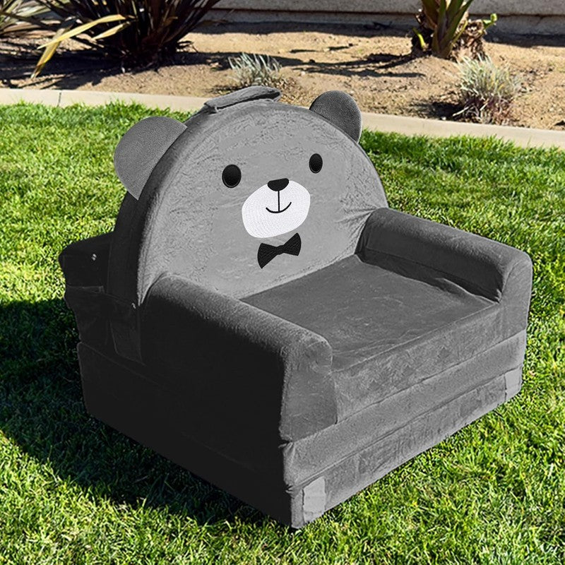 Kids Foldable Sofa Bed w/ Washable Cover, Crystal Velvet Toddler Chair Gray7