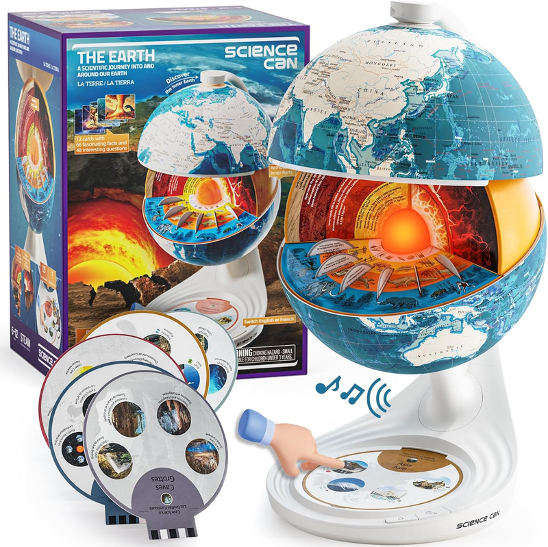8in Interactive Talking Globe for Kids Bilingual STEM Quiz Toy Ages 6+8