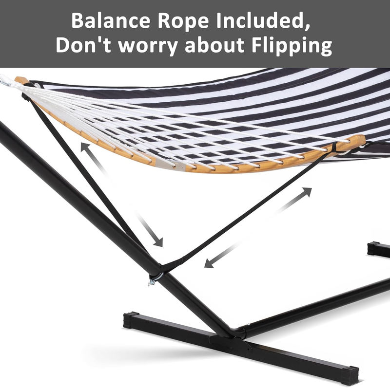 Extra Large Hammock w/ Stand Double Curved Spreader Bar Carry Bag Black6
