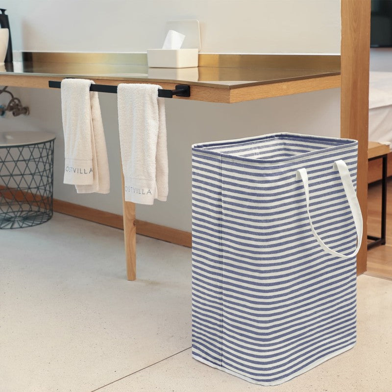 80L Freestanding Laundry Hamper w/ Handle, Collapsible Cotton Basket – Blue2