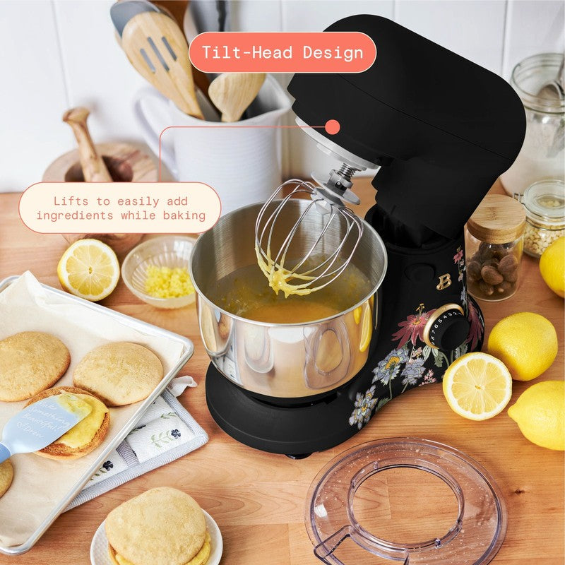 3.5 Qt Stand Mixer Wildflower Black Sesame w/ Flat Beater Dough Hook & Whisk3