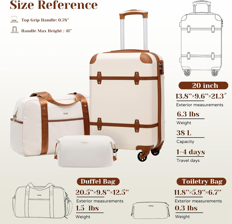 Luggage Set 3 Piece Suitcase Set Carry on Luggage PC Hardside Luggage TSA Lock S7
