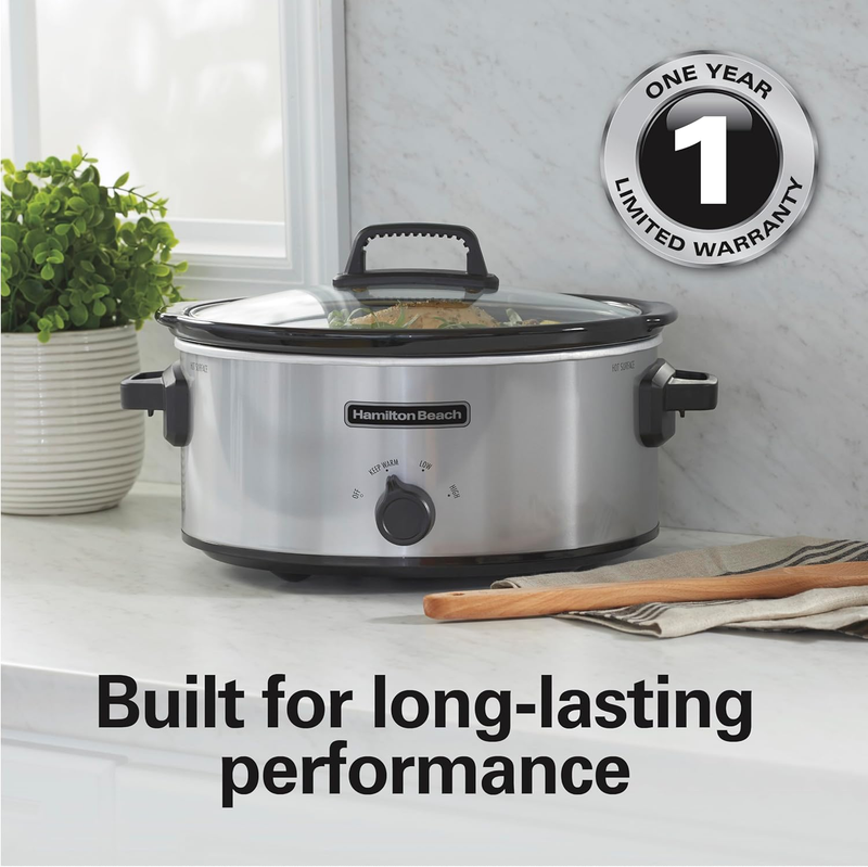 6-Quart Slow Cooker with 3 Cooking Settings, Dishwasher-Safe Stoneware Crock & G6