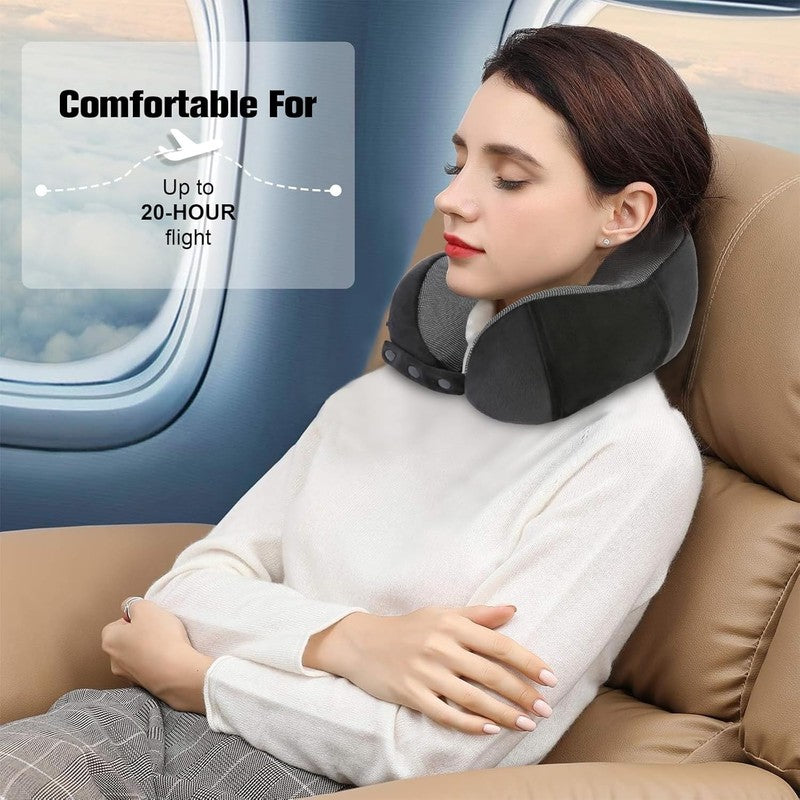 Memory Foam Travel Neck Pillow Set w/ Eye Mask, Earplugs, Bag – Airplane Use6