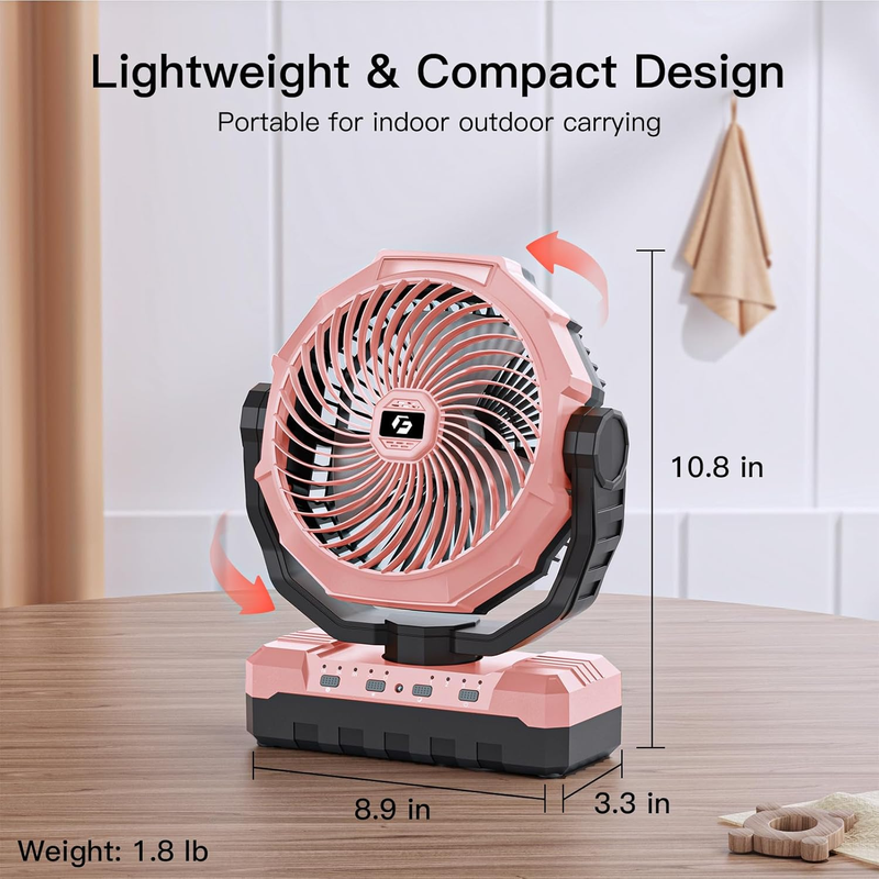 3-in-1 Rechargeable Camping Fan 24000mAh Fan Light Portable Pink5