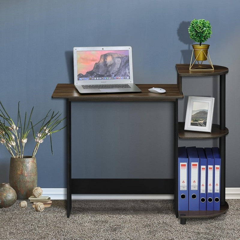 Compact Computer Desk with Shelves, round Side, Columbia Walnut/Black6