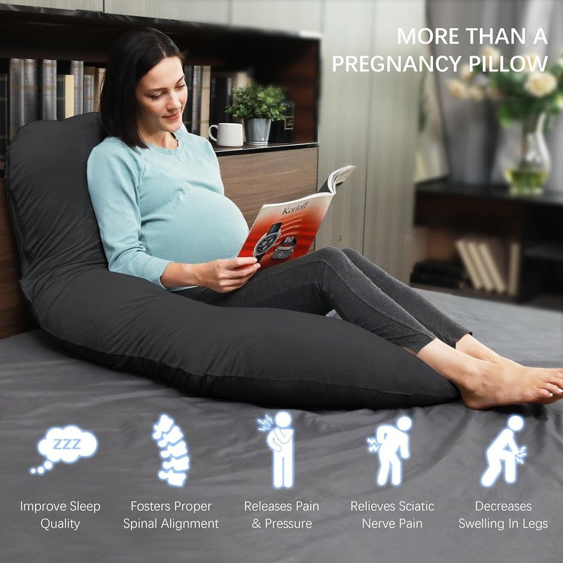 U Shaped Pregnancy Maternity Pillow 57" Full Body Sleep Support Black3