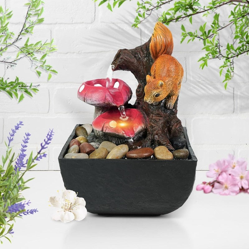 3-Tier Tabletop Waterfall Fountain Indoor LED Squirrel Desktop Home Decor3