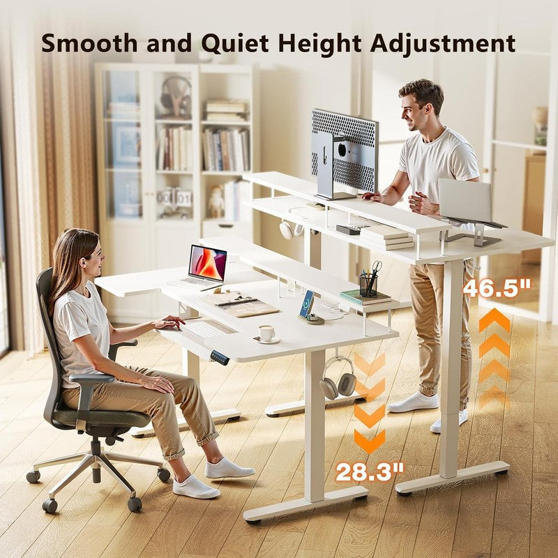 55” U-Shaped Electric Standing Desk Height Adjustable w/ Keyboard Tray White3