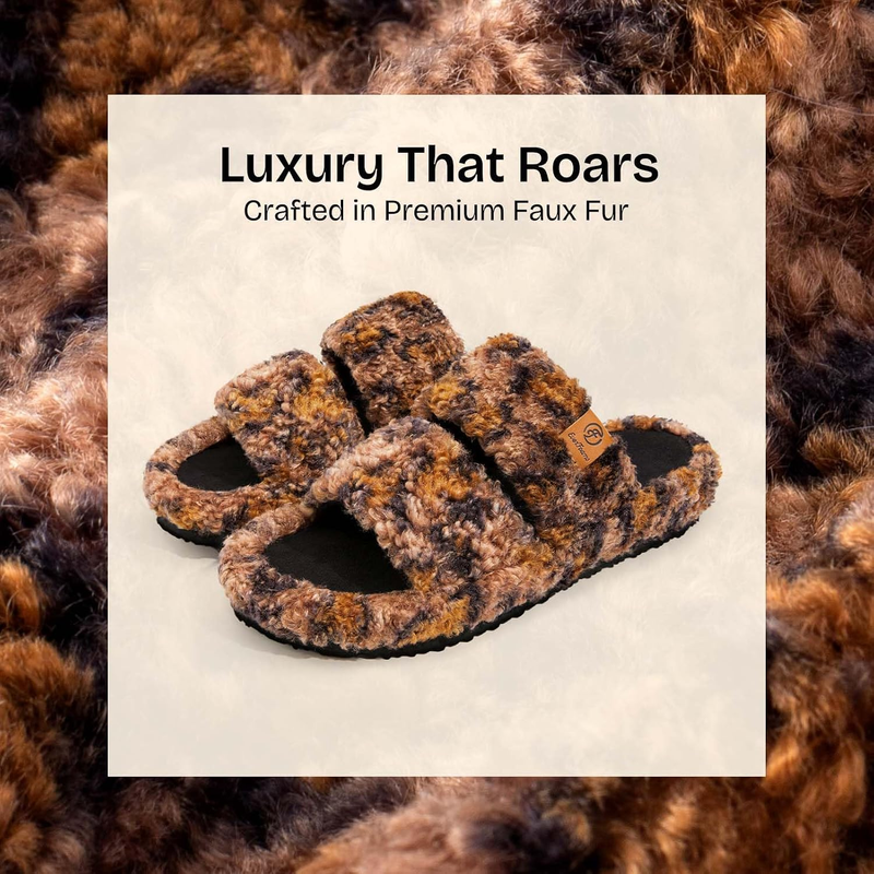 Womens Fuzzy Open Toe Slippers Soft Comfy Memory Foam Indoor House Shoes3
