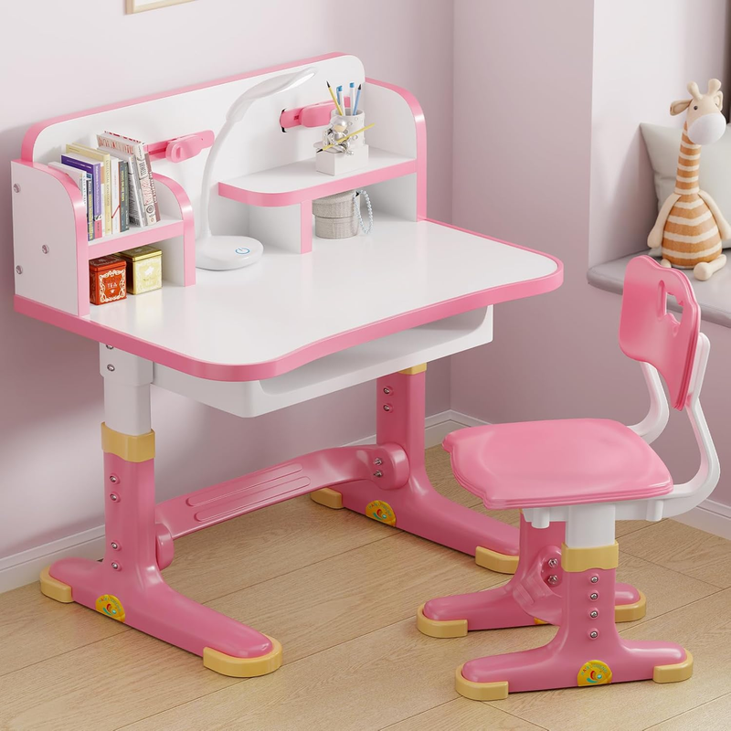 Kids Desk & Chair Set Height Adjustable Study Table w Bookstand Drawer9