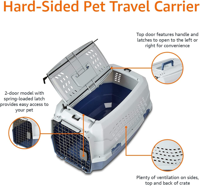 2 Door Hard Sided Pet Travel Carrier for Dogs & Cats Gray Blue 22.8"L x 15"W3