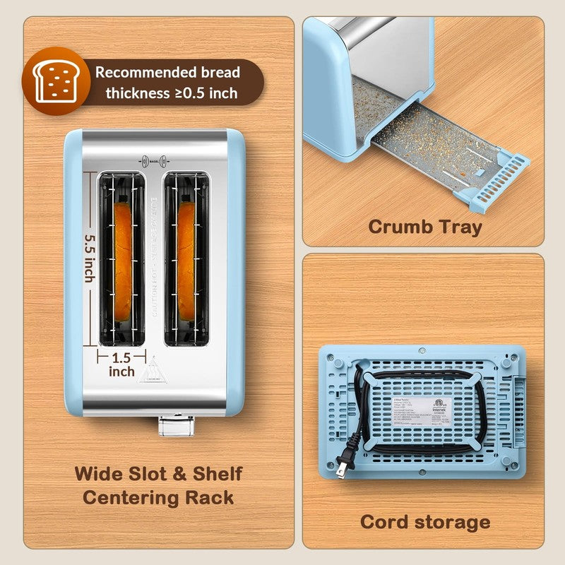 2 Slice Touchscreen Toaster, Stainless Steel, Countdown Timer, 6 Shade Settings,3