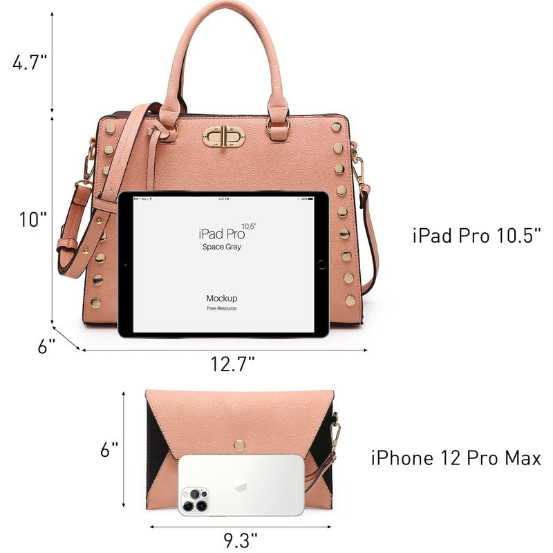 Women Satchel Handbag Shoulder Tote Work Bag with Matching Wallet3