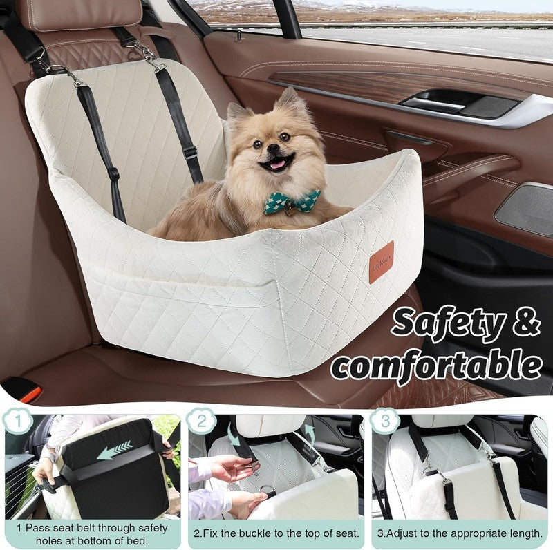 Dog Car Seat for Medium Dogs up to 35lbs Memory Foam Washable Anti Slip Beige4