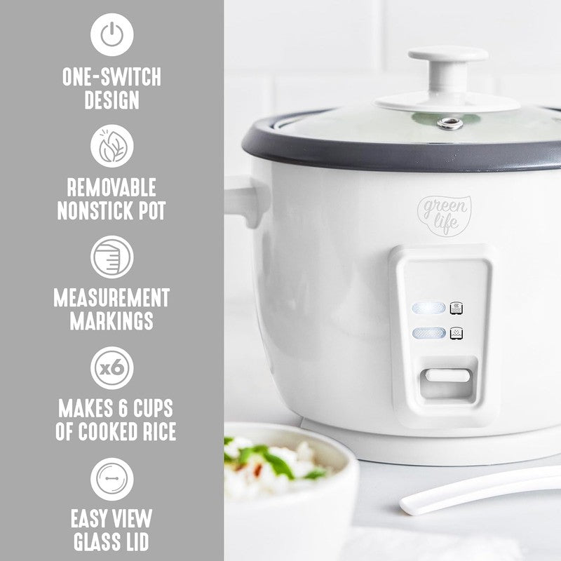 Rice Cooker 3-Cup PFAS-Free Ceramic Removable Pot White Multicooker3
