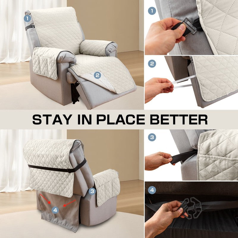 Non-Slip Recliner Chair Cover 25" Creamy White with Pocket for Dogs & Pets5