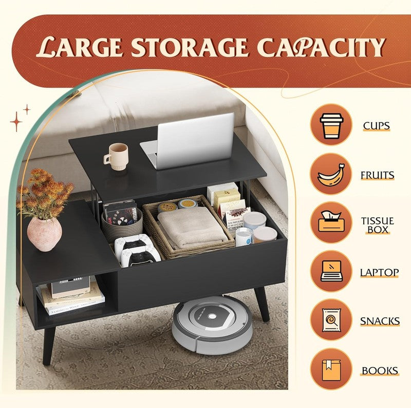39" Lift Top Coffee Table w/ Storage Shelf Hidden Compartment Black3