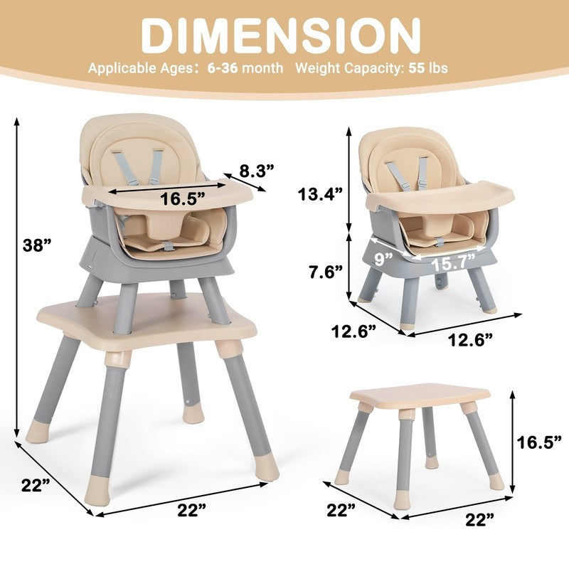 8 in 1 Baby High Chair, Toddler Dining Booster Seat for Eating, Khaki8