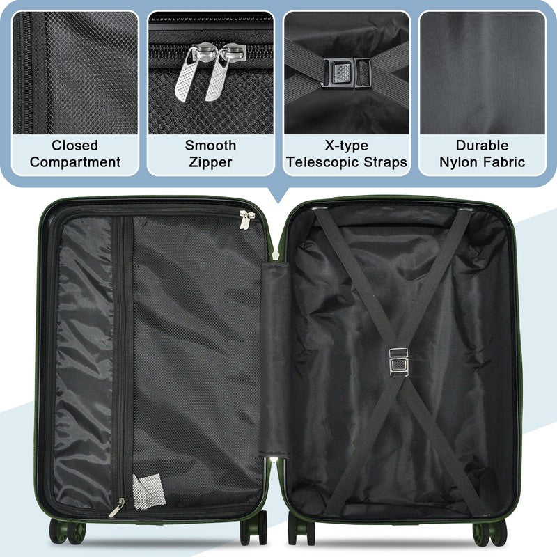 4 Piece Hardshell Luggage Set Spinner Wheels TSA Lock Lightweight Durable Green4