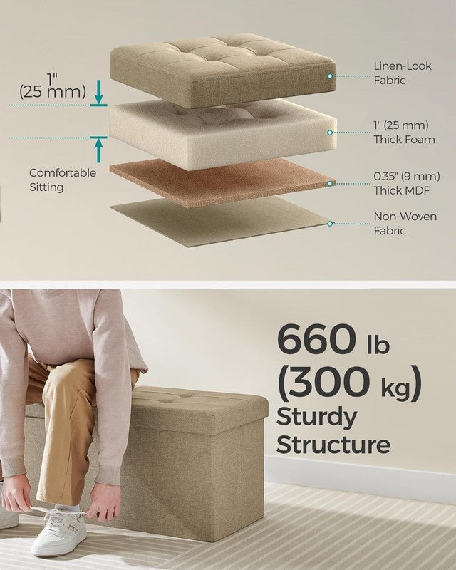 43'' Foldable Storage Ottoman Bench Flip Lid Entryway Living Room Camel Brown3