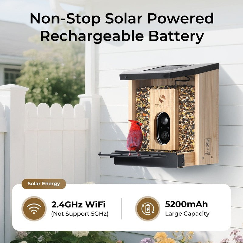 Solar Smart Bird Feeder w Camera AI ID 10,000+ Birds Weatherproof Cedar Wood5