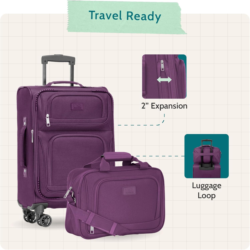 Purple Carry On Spinner Luggage Lightweight Softside 4 Wheel Suitcase3