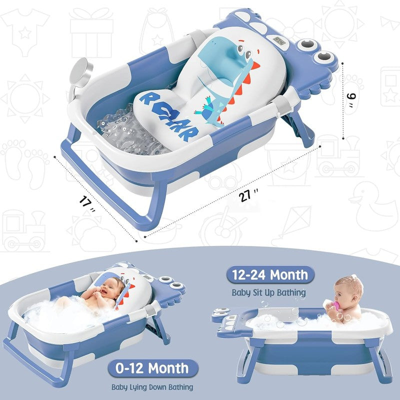 Collapsible Baby Bathtub w/ Thermometer, Hooded Towel & Floating Cushion1
