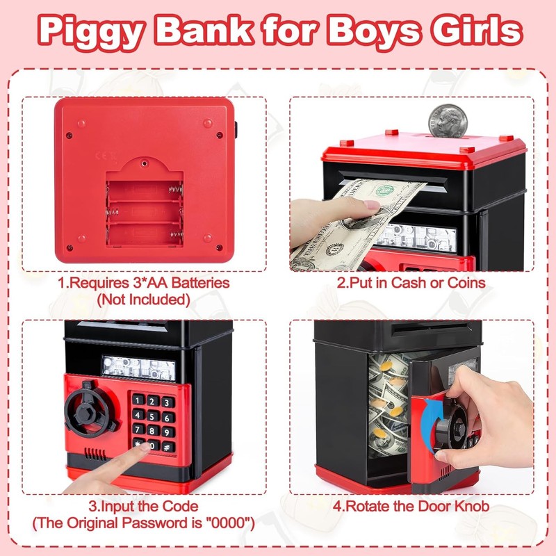 Piggy Bank Cash Coin Can ATM Bank Electronic Coin Money Bank for Kids Age 3-12, 3