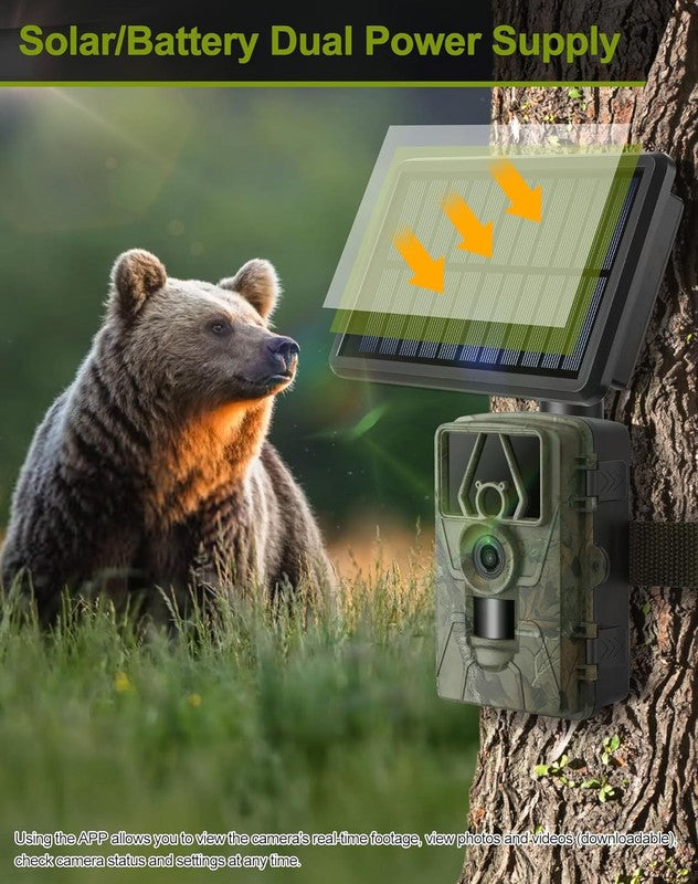 Solar Trail Camera 8K 60MP WiFi Bluetooth Night Vision APP Control IP666