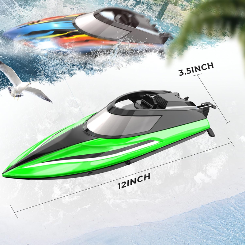 2 Pack RC Boat 12" Auto Flip 30 KPH LED Lights Waterproof Racing Boat Case4