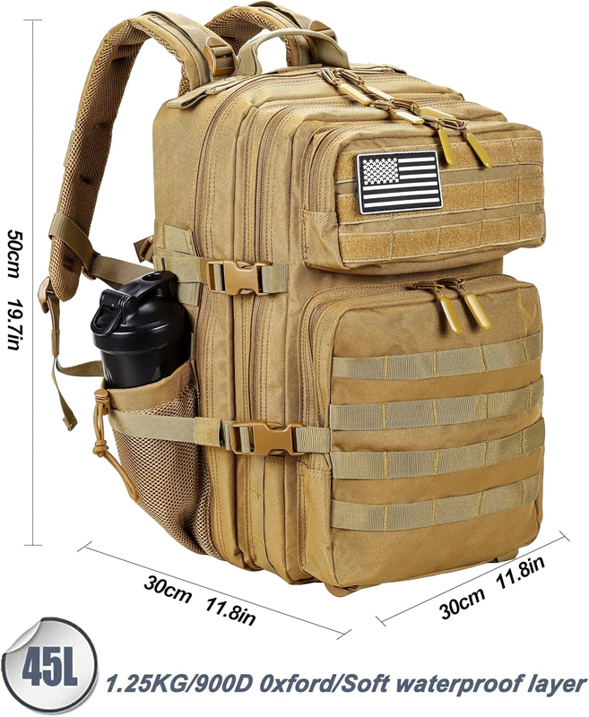 Military 45L Tactical Backpack Khaki MOLLE 3 Day Travel Pack Bag1