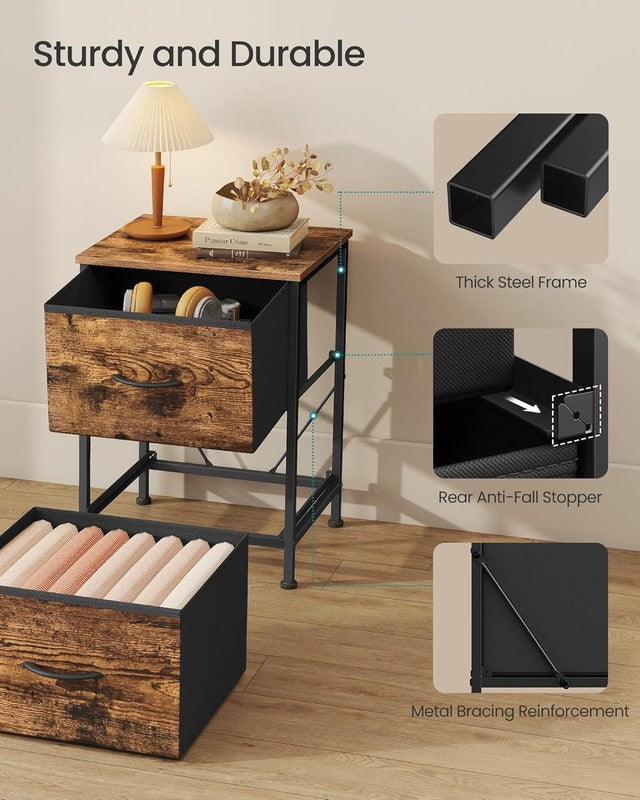 Bedroom Dresser Chest of Drawers Steel MDF Fabric Storage Organizer Rustic Brown5
