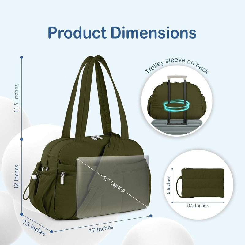 Travel Duffel Bag Women Puffer Gym Weekender Wet Pocket Carry On Dark Green4