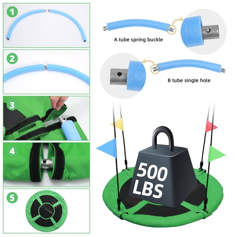 40" Saucer Tree Swing for Kids & Adults, Adjustable Rope Flying Seat, Green2