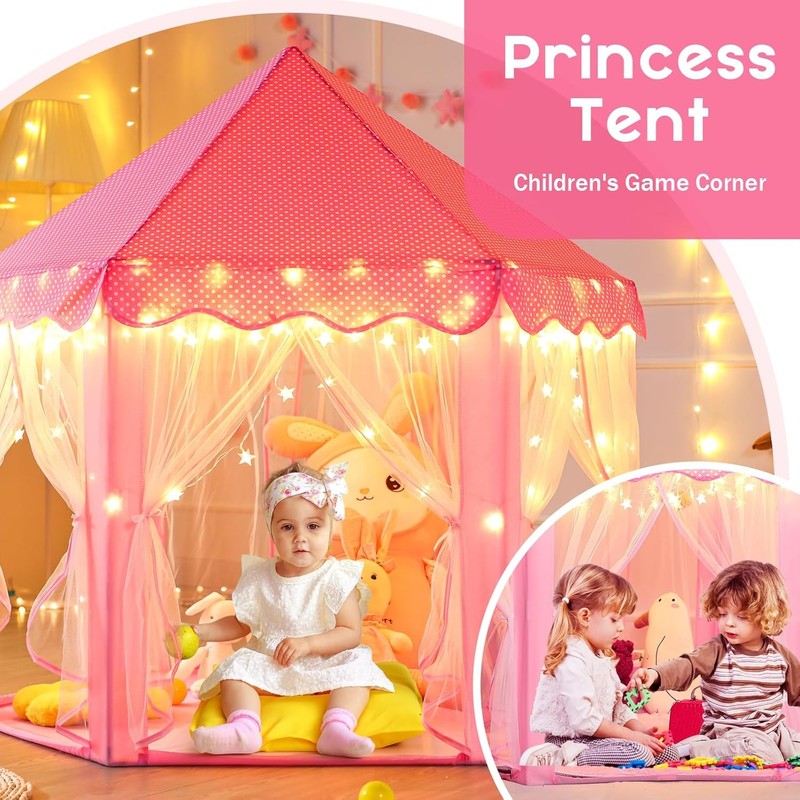 Princess Tent Girls Large Playhouse Kids Castle Play Tent with Star Lights Toy f4