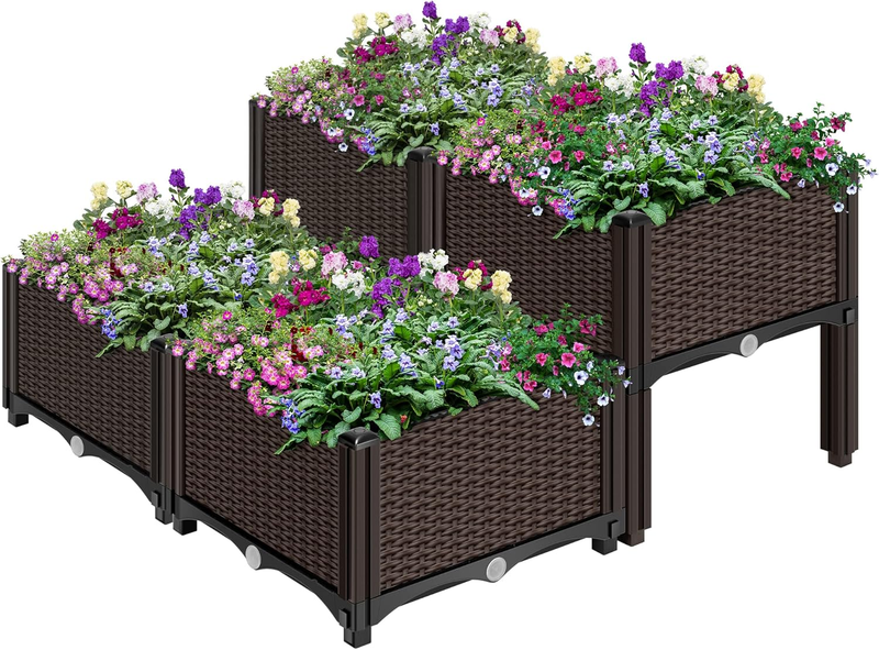 4 Pack Elevated Garden Bed Planter Kit with Drainage for Patio & Deck10
