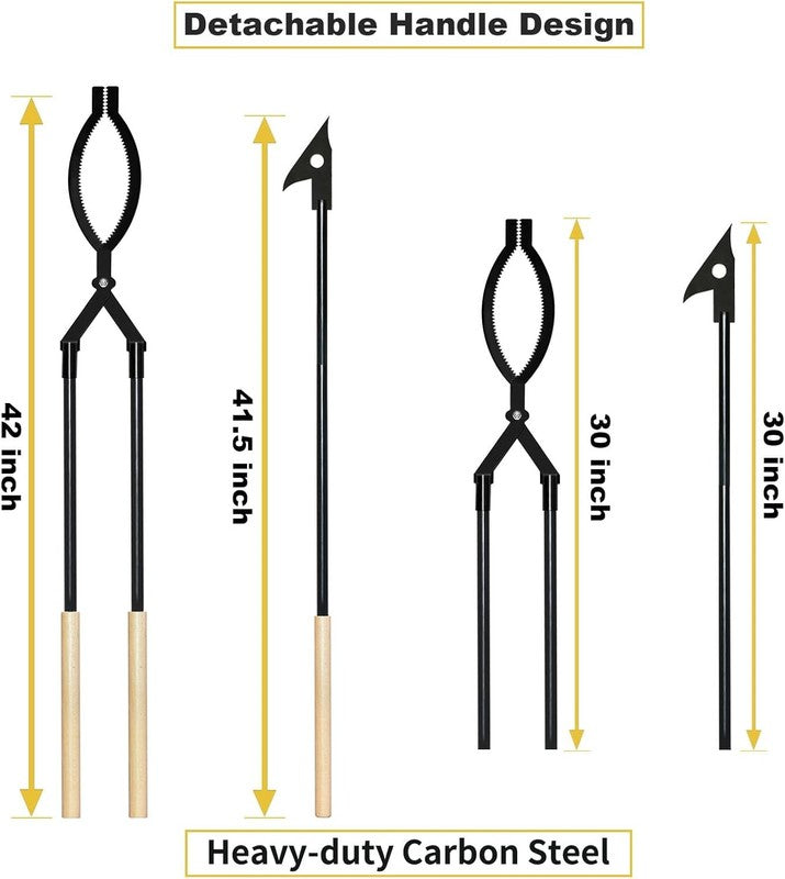 42" Fire Tongs & Poker Set – Heavy Duty Log Grabbers for Fire Pit, 2