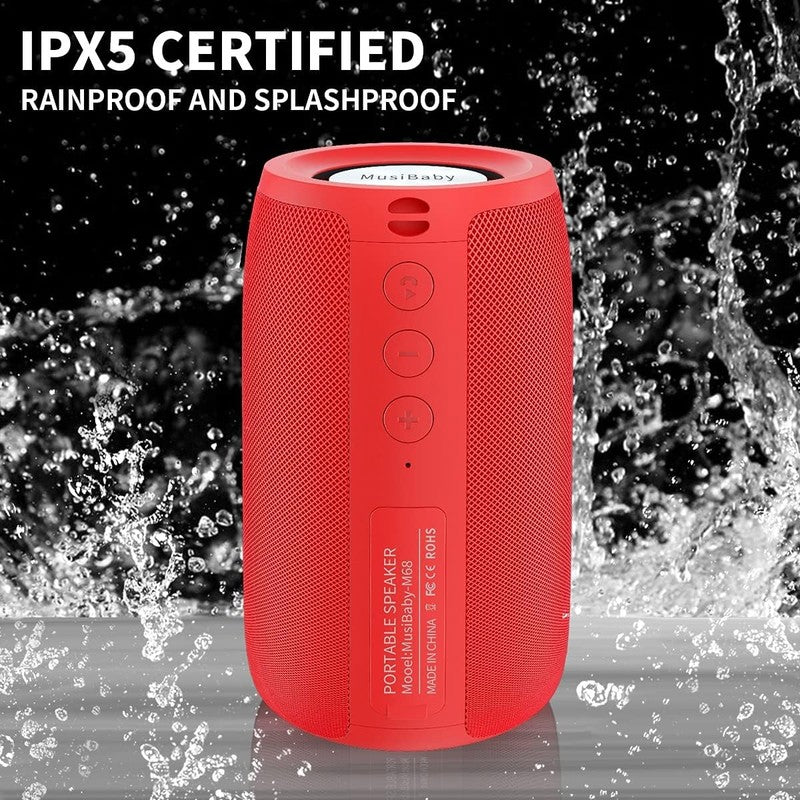 Musibaby 24H Bluetooth Speaker, Waterproof, Dual Pairing, Deep Bass, Red5
