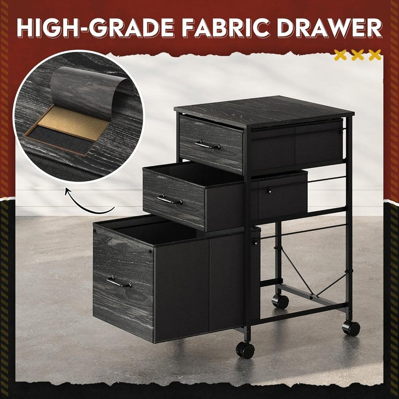Mobile File Cabinet, Rolling Printer Stand with 3 Drawers, Fabric Vertical Filin3