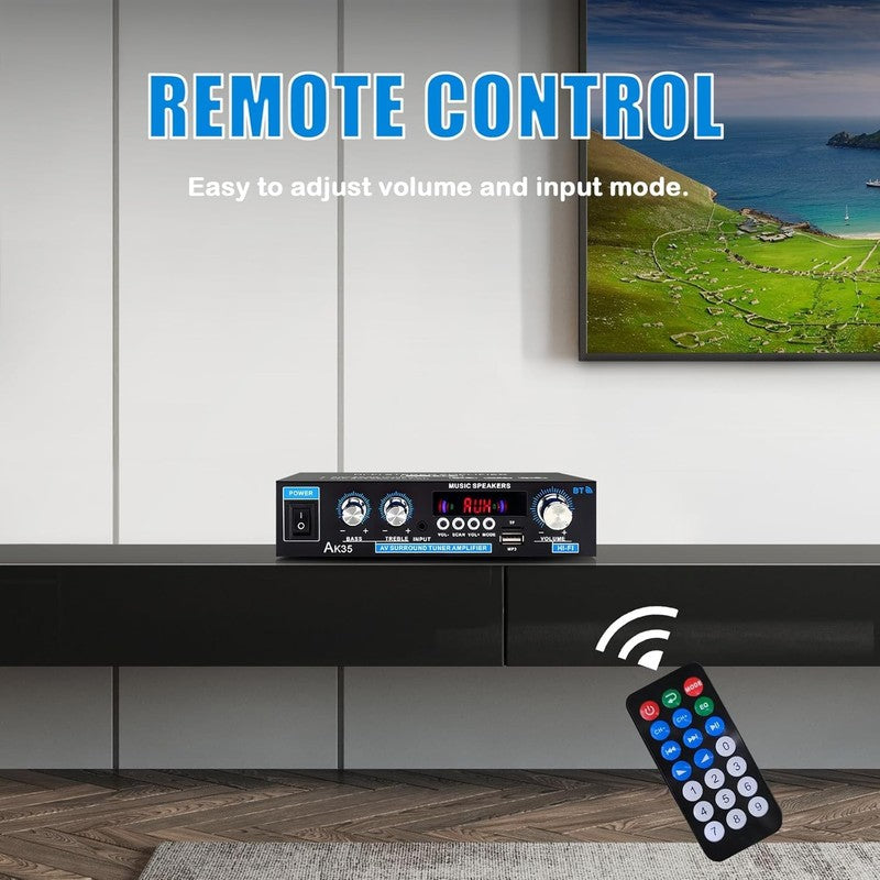 AK35 200W Bluetooth 5.0 Stereo Amp 2 Ch Mini Aux USB SD Remote Bass Treble1