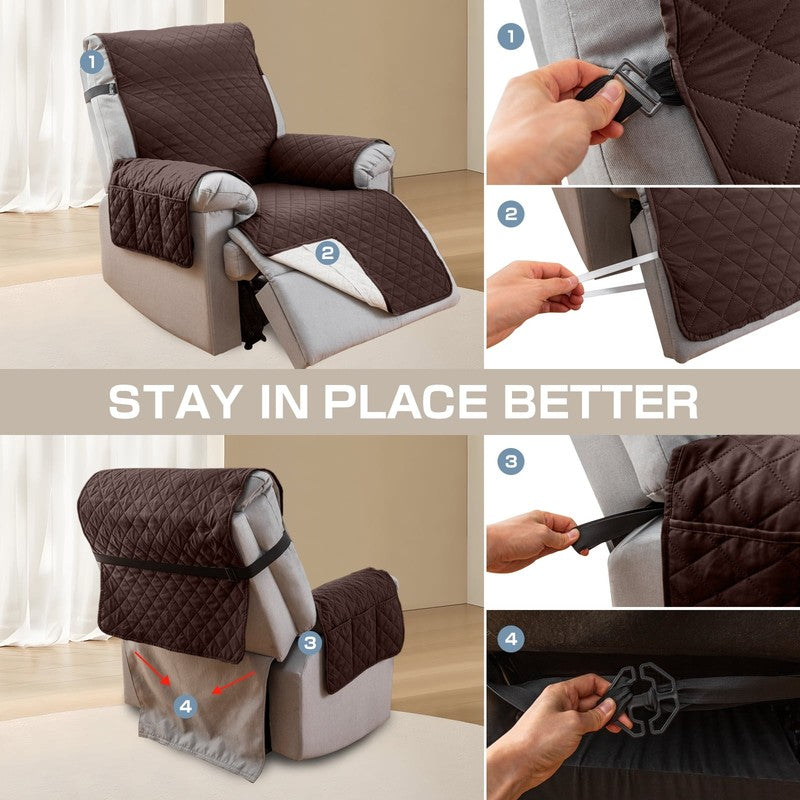 Non-Slip Recliner Chair Cover 25" Coffee with Pocket for Dogs & Pets6