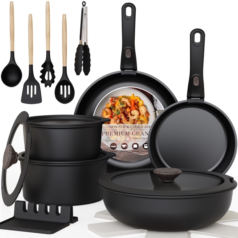 20-Piece Pots and Pans Set, Nonstick Cookware Set with Detachable Handles, Oven 0